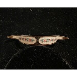 Victorian Posey Holder Pin Sterling Silver Enamel HP Flowers R. Blackinton